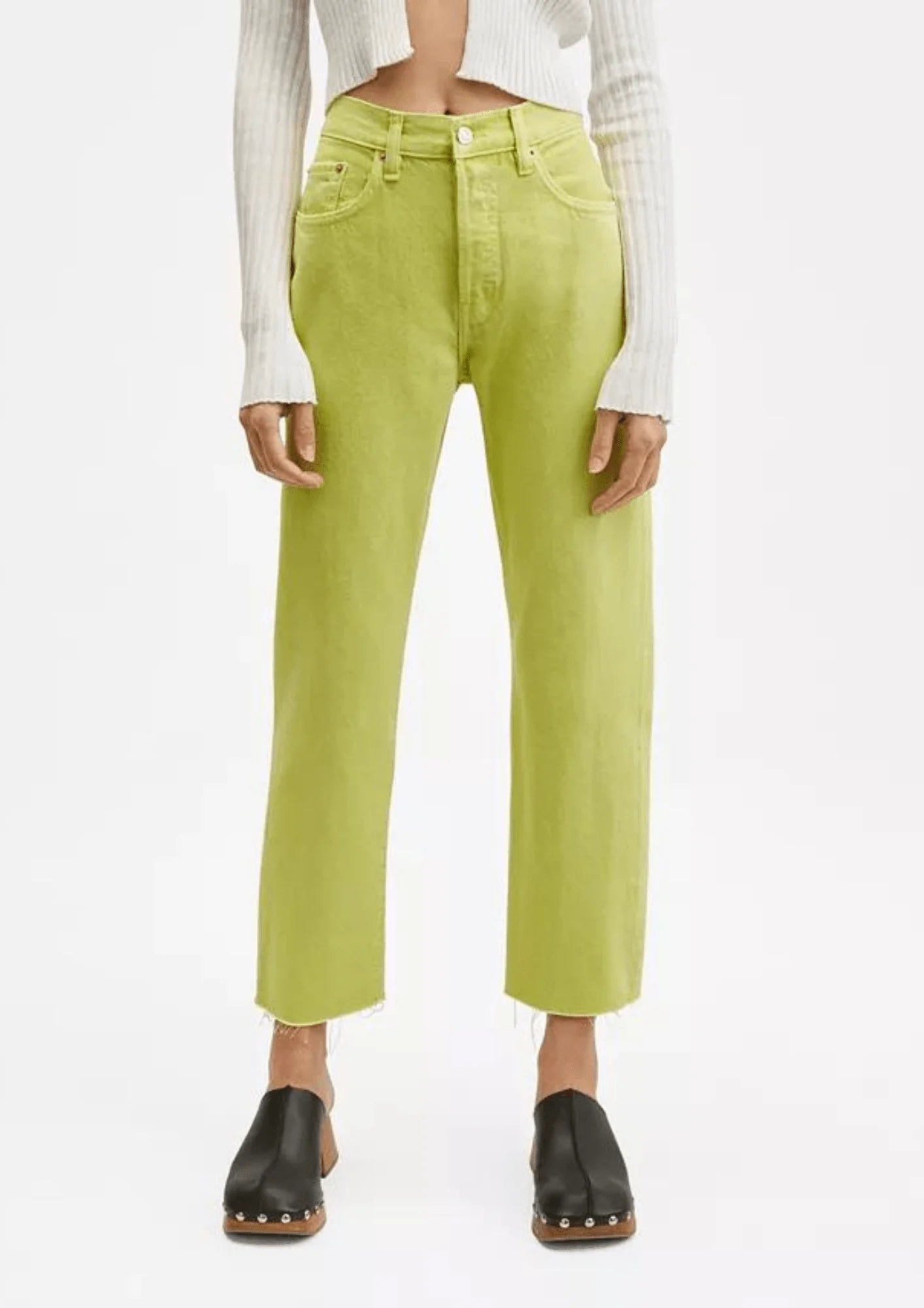 GREEN STRAIGHT JEANS WITH HIGH WAIST