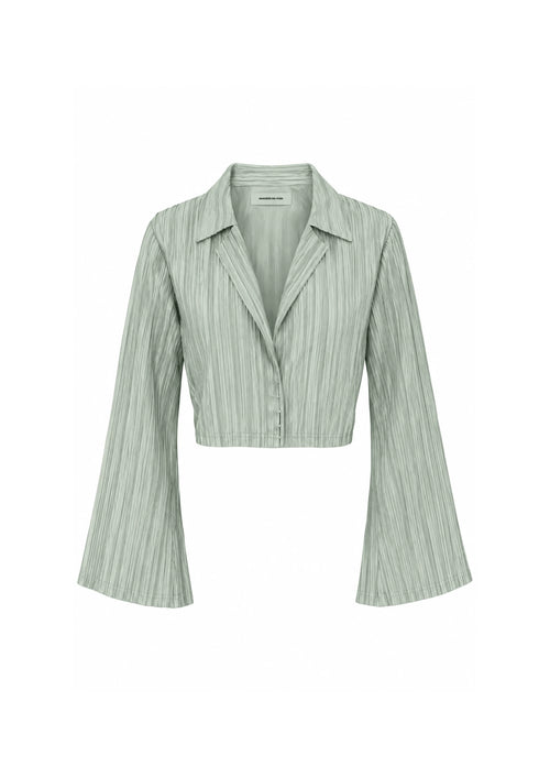 GREEN PLEATED CROP SHIRT