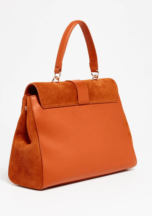 CAMEL LEATHER AND SUEDE HANDBAG