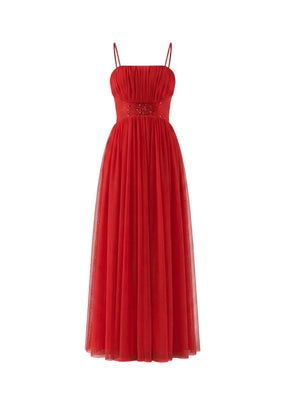 RED SEQUINED MAXI DRESS