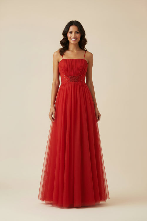 RED SEQUINED MAXI DRESS