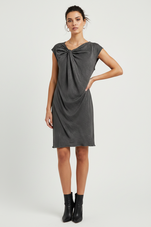 RAW-EDGE DRAPED DRESS