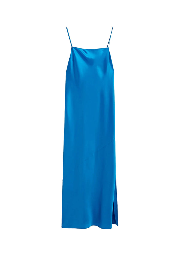 BLUE SATIN MIDI DRESS