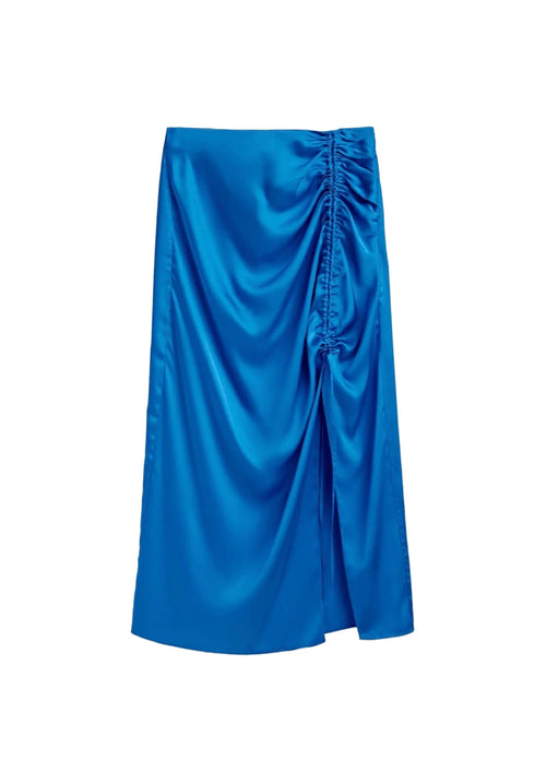 BLUE SATIN MIDI SKIRT