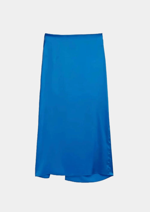 BLUE SATIN MIDI SKIRT
