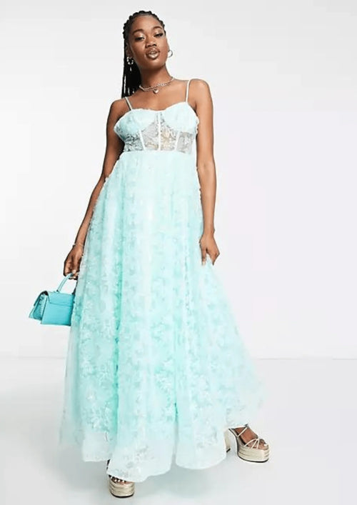 Robe maxi de la fleur de tulle 3D
