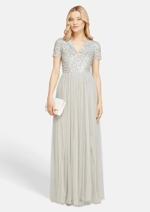 Robe maxi à paillettes grises