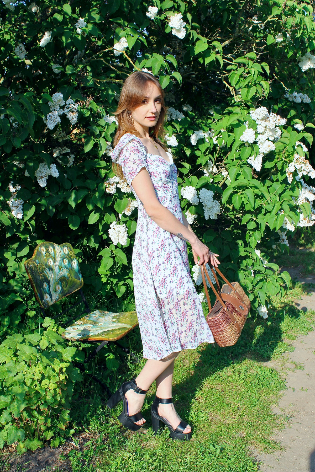 FLOWER PRINTED CHIFFON MIDI DRESS