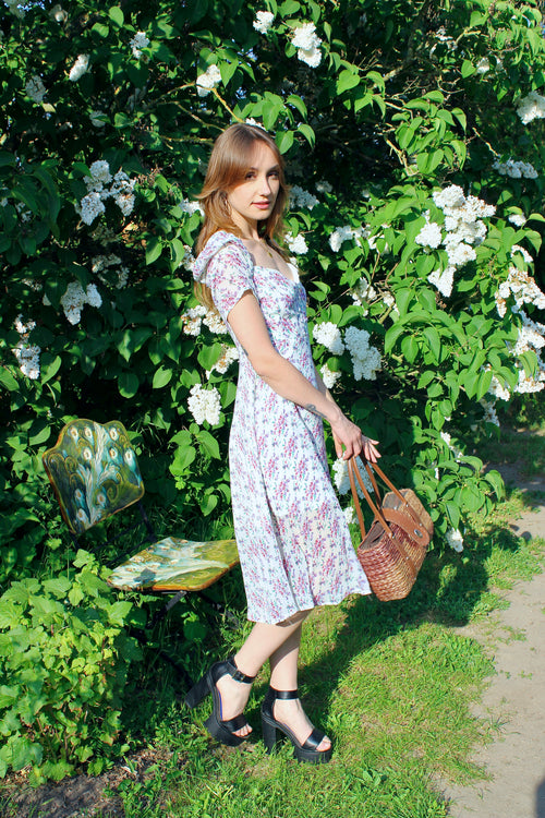 FLOWER PRINTED CHIFFON MIDI DRESS