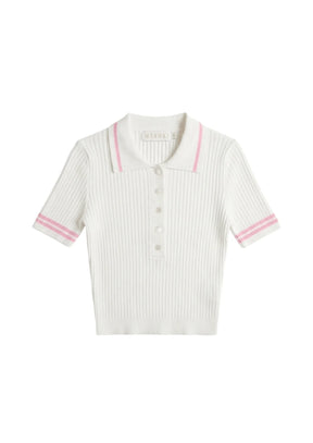 WHITE CECE POLO KNIT TOP