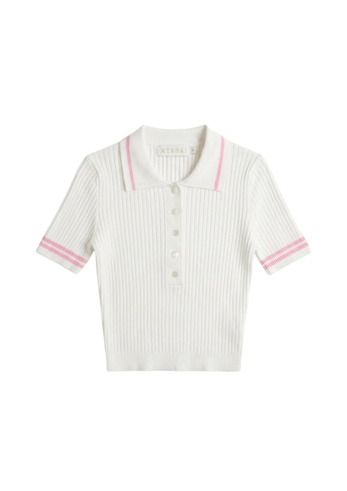 WHITE CECE POLO KNIT TOP
