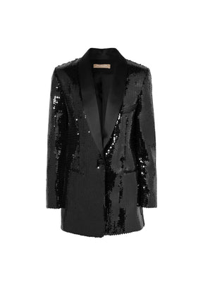 SATIN-TRIMMED SEQUINED TUXEDO JACKET