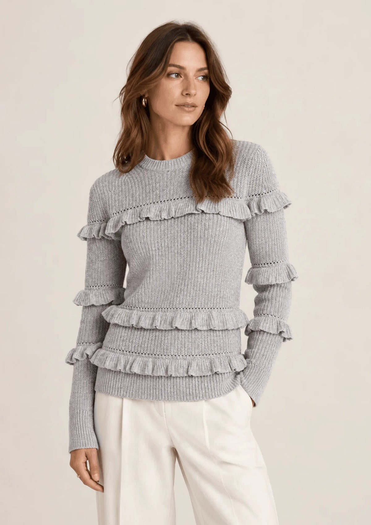GREY RUFFLED SWEATER