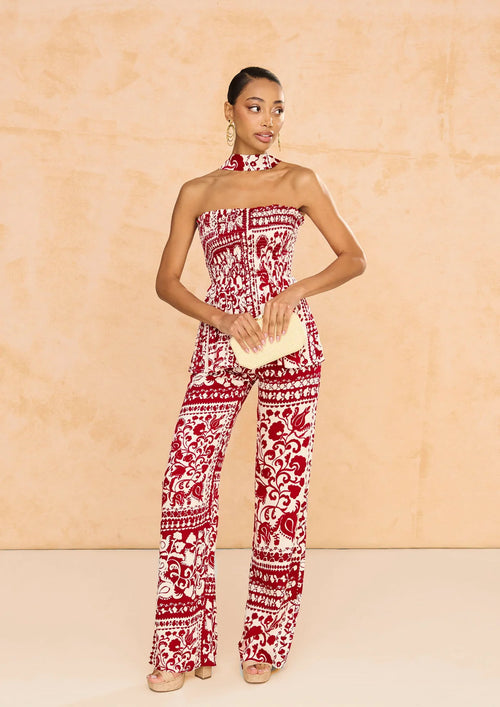 RED ARIA PRINTED TROUSERS