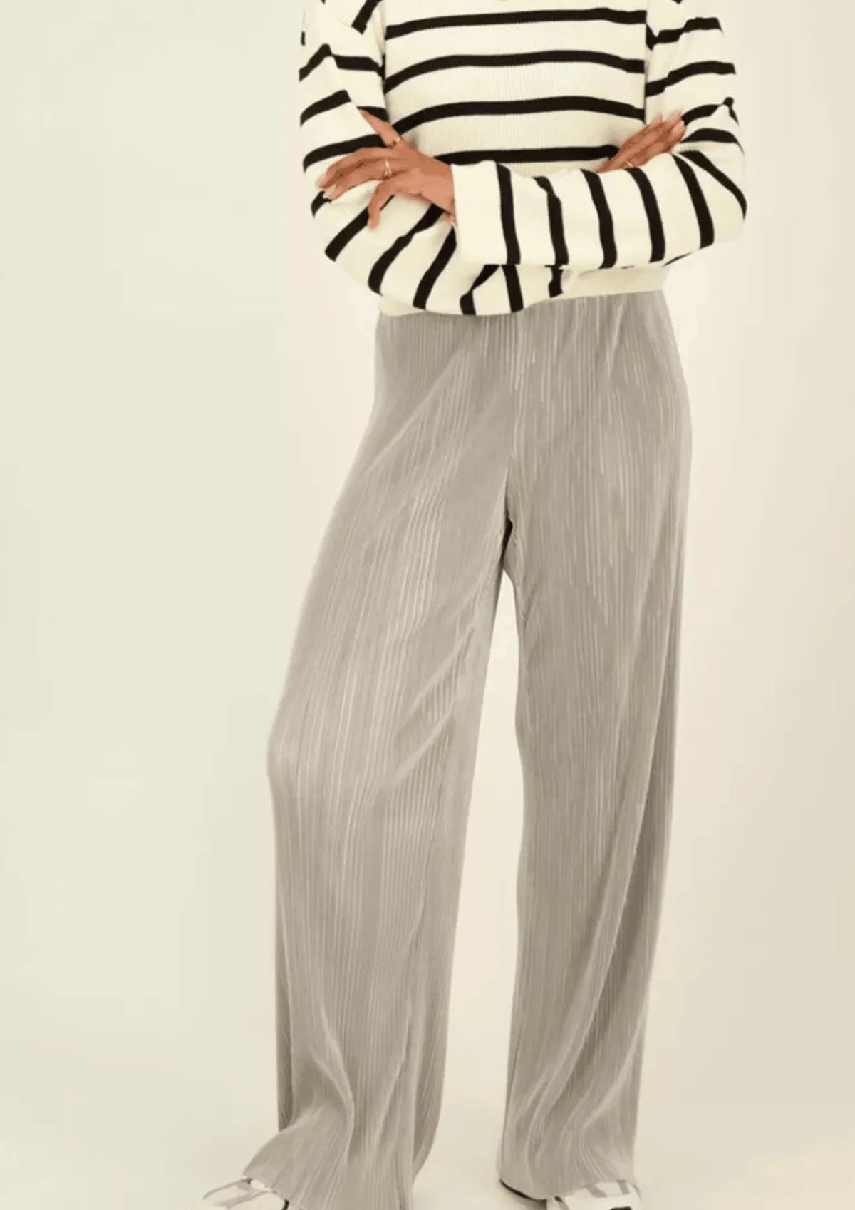 SILVER PLEATED SATIN TROUSERS