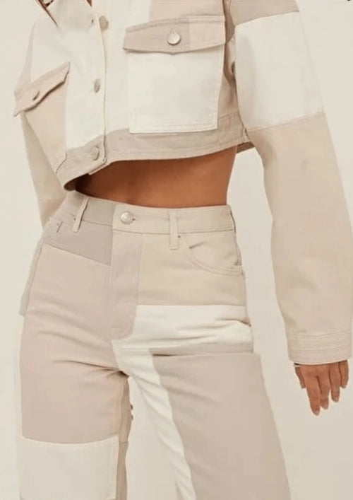 Patchwork-Jeans-Crop-Jacke