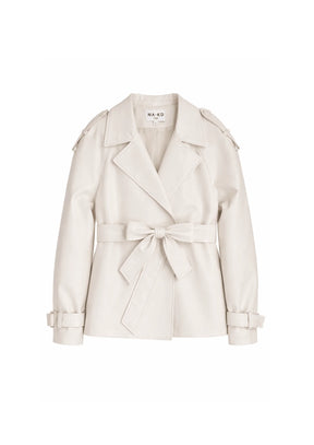 BLOUSON EN FAUX CUIR ÉCRU
