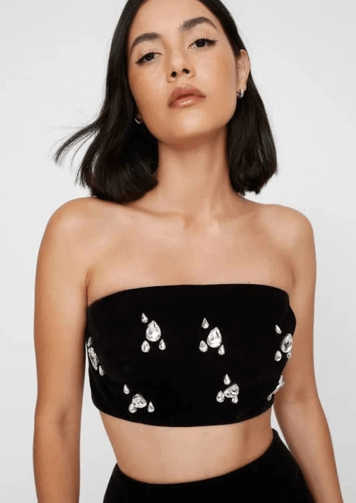 BLACK VELVET BANDEAU TOP