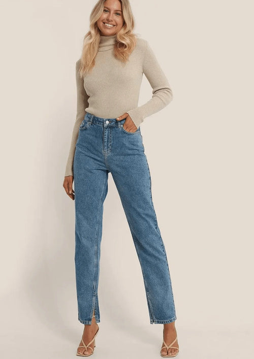Seitenschlitz -Denimhose
