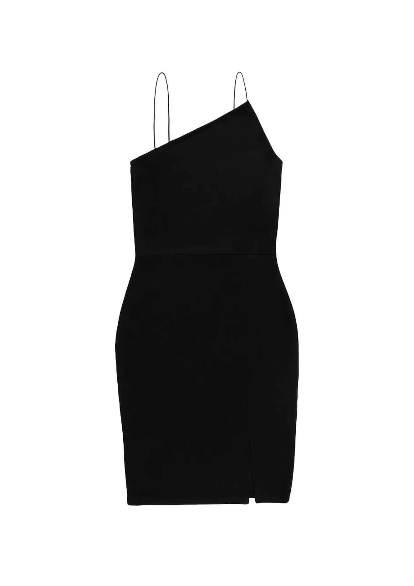 Mini-sangle mince asymétrique noire mini robe