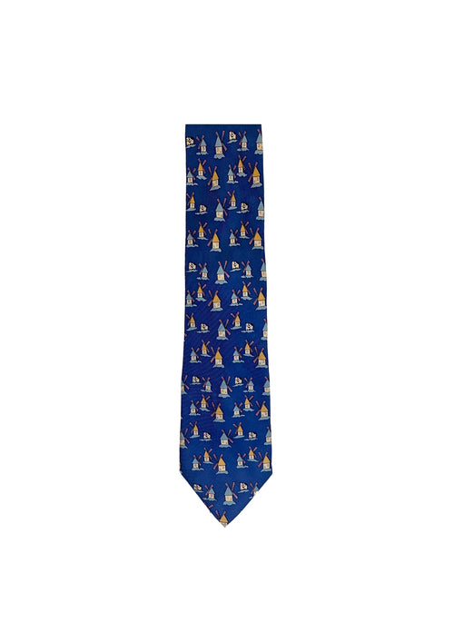 DARK BLUE MILL PRINTED TIE