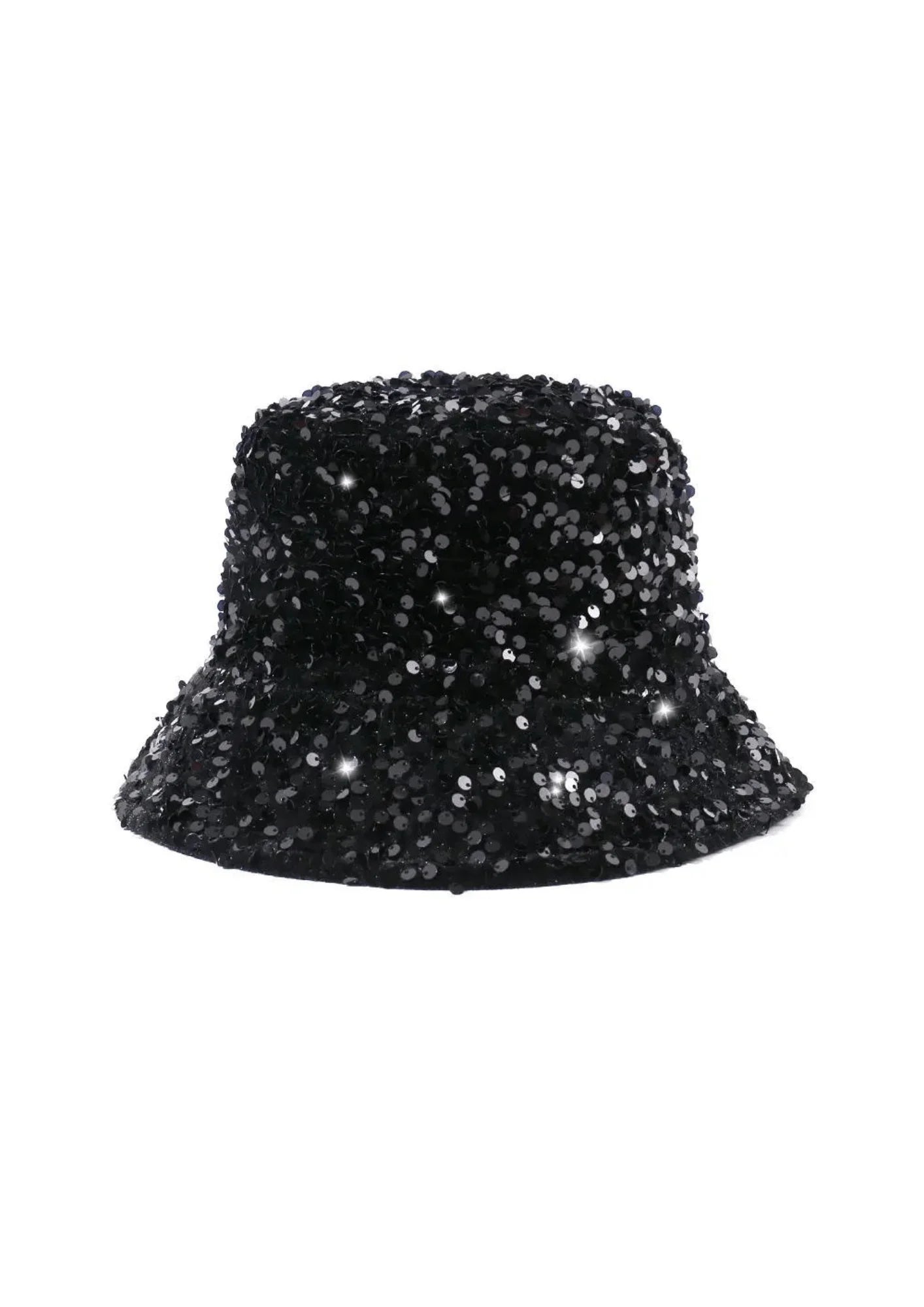 BLACK SEQUINED BUCKET HAT