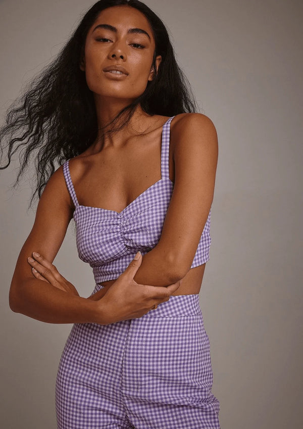 PURPLE CHECKED CROPPED TOP