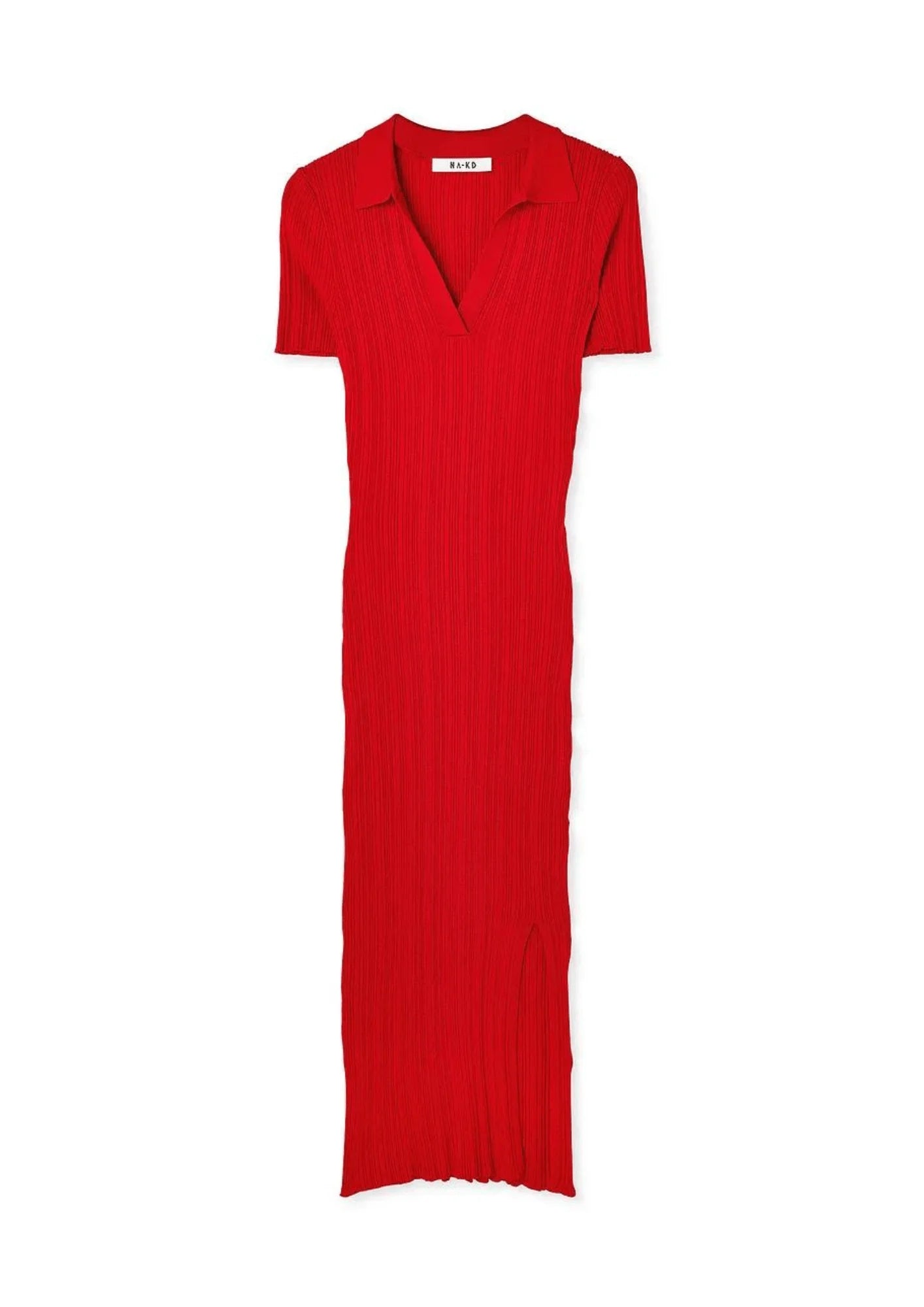 RED KNITTED COLLAR MIDI DRESS