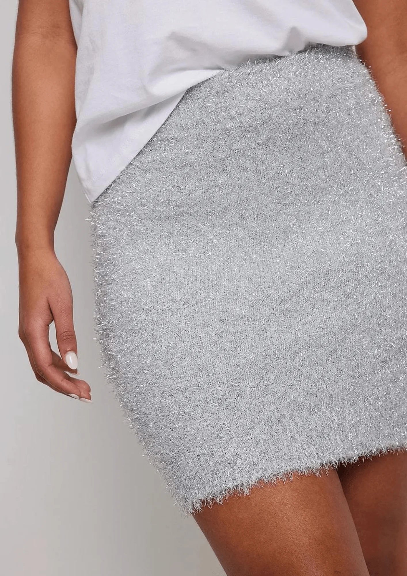 Silver Lurex Knit Mini jupe