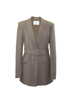 KHAKI BELTED BLAZER JACKET