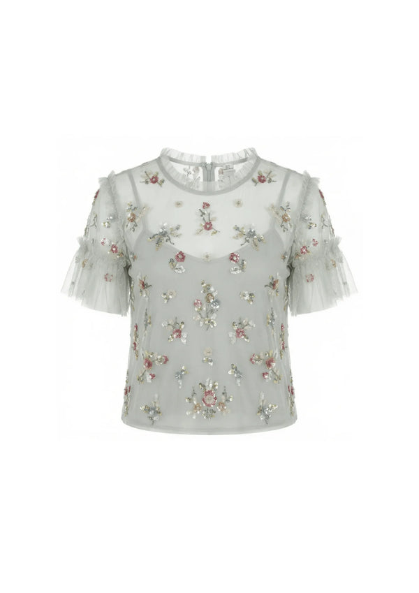 GREEN SEQUINED CROP TOP