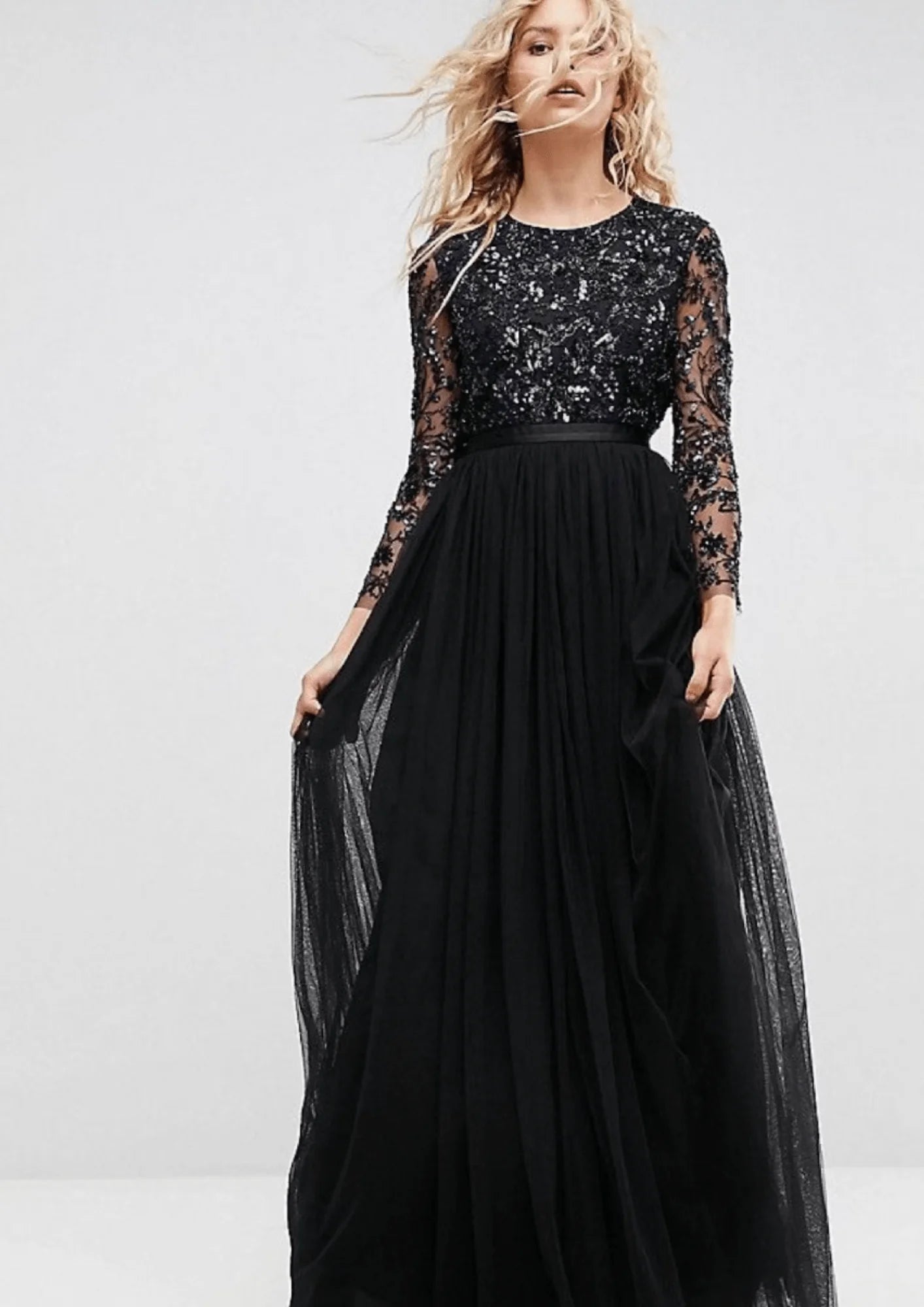 long sleeve needle and thread dress Celia Long Sleeve Ankle Gown