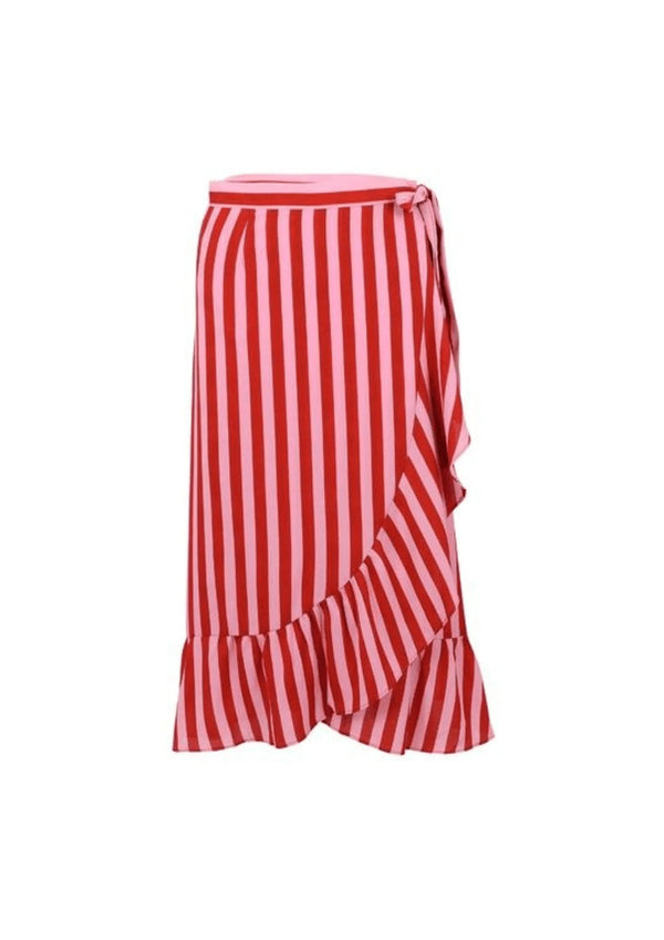 RED WRAP STRIPED SKIRT