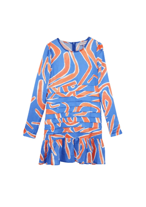 Blau & Orange Mini -Kleid
