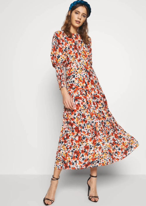 Mehrfarbig mittenlanger Blumenkleid