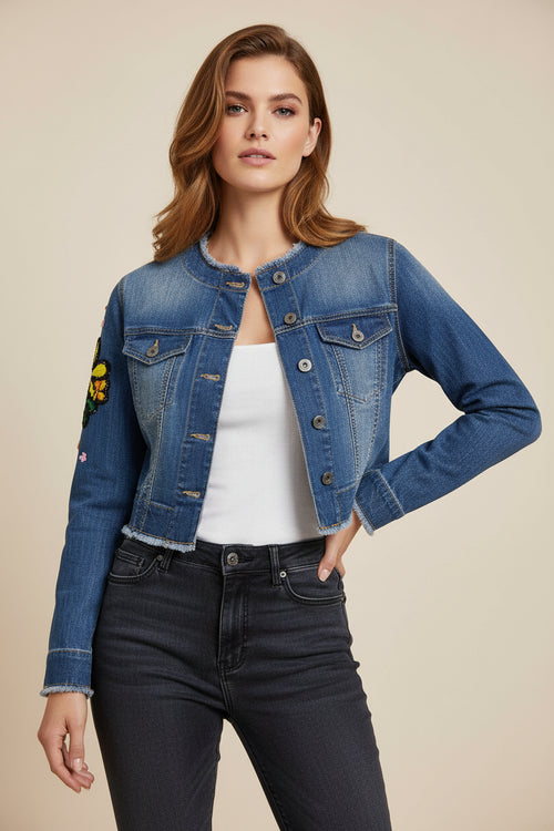 SEQUINED & FLORAL DENIM JACKET
