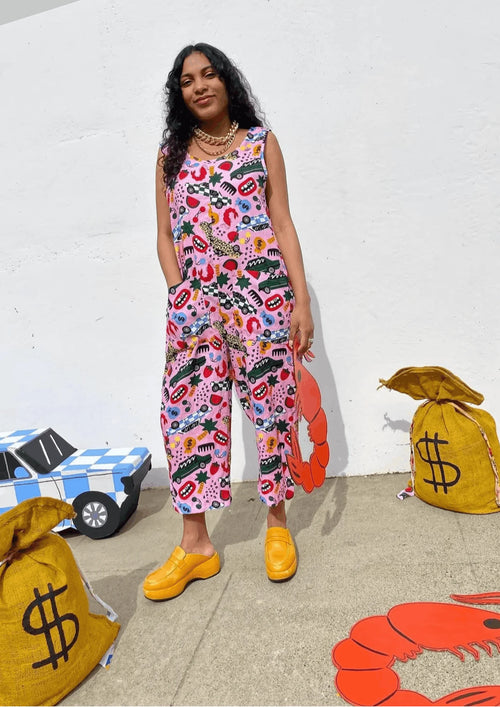 ROSA LEINEN-JUMPSUIT MIT AUFDRUCK