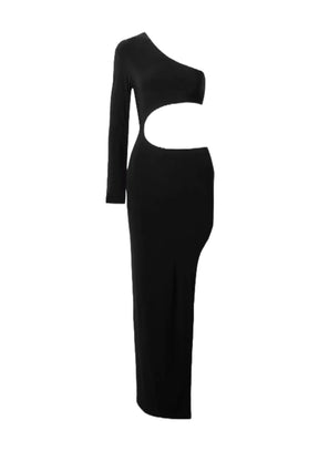 ONE-SHOULDER CUTOUT STRETCH GOWN