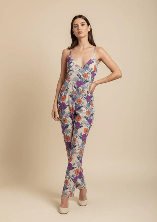 MULTICOLORED SILK FLORAL JUMPSUIT