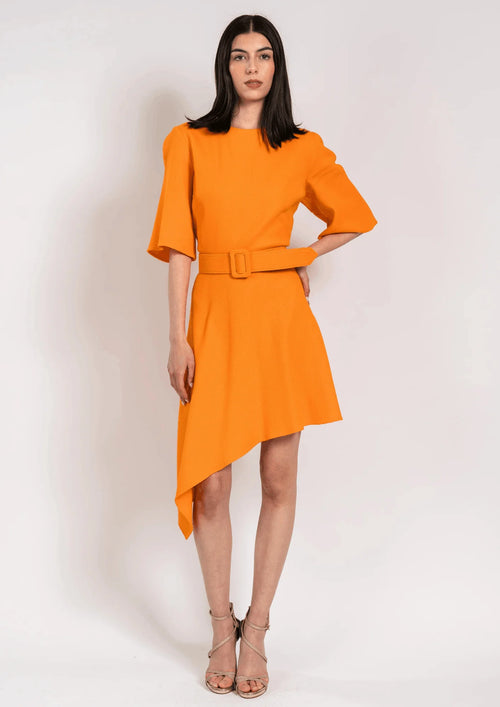 ORANGE ASYMMETRICAL WOOL DRESS