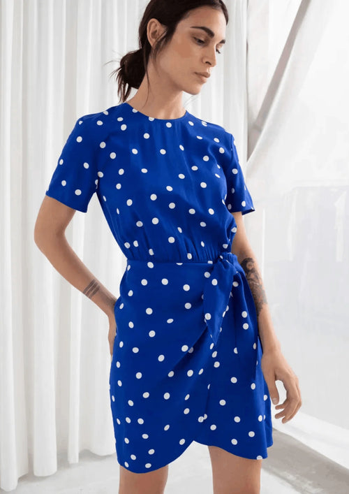 BLUE POLKA-DOT MINI DRESS