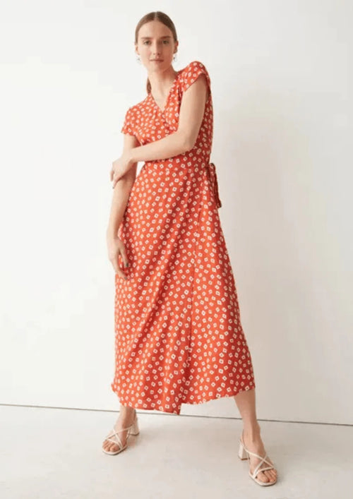 ORANGE MIDI WRAP DRESS