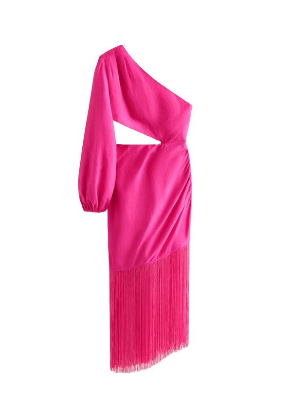 ONE-SHOULDER FRINGED DRESS
