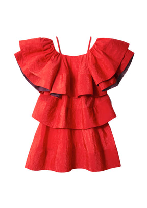 RUFFLED JACQUARD MIDI DRESS