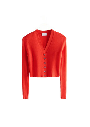 CROPPED RIB KNIT CARDIGAN