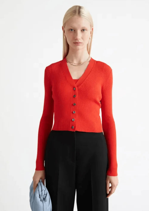 CROPPED RIB KNIT CARDIGAN
