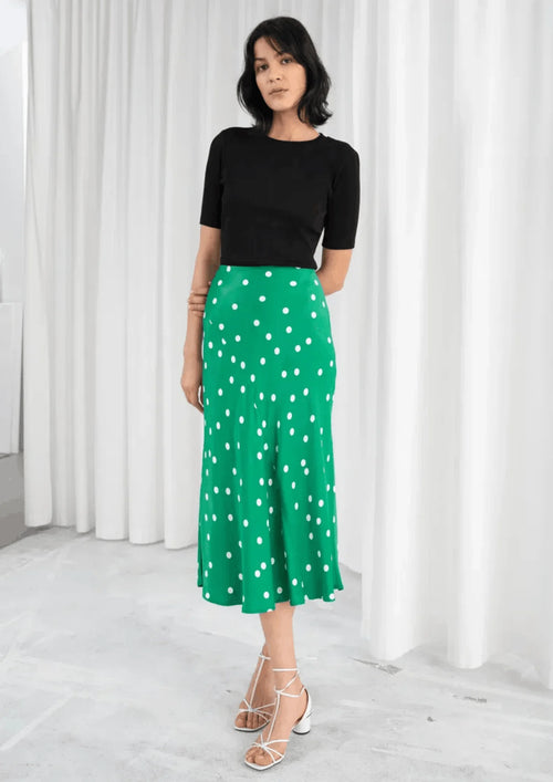 GREEN POLKA-DOT MIDI SKIRT
