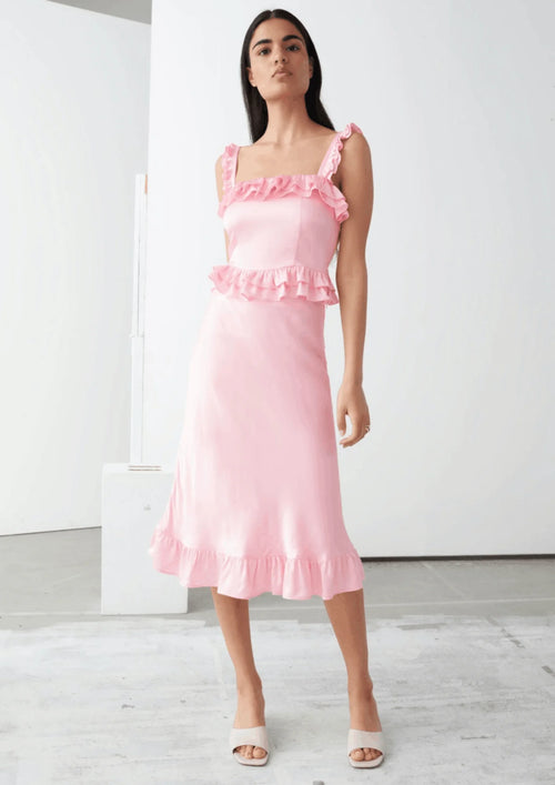 LIGHT PINK RUFFLED MIDI SKIRT