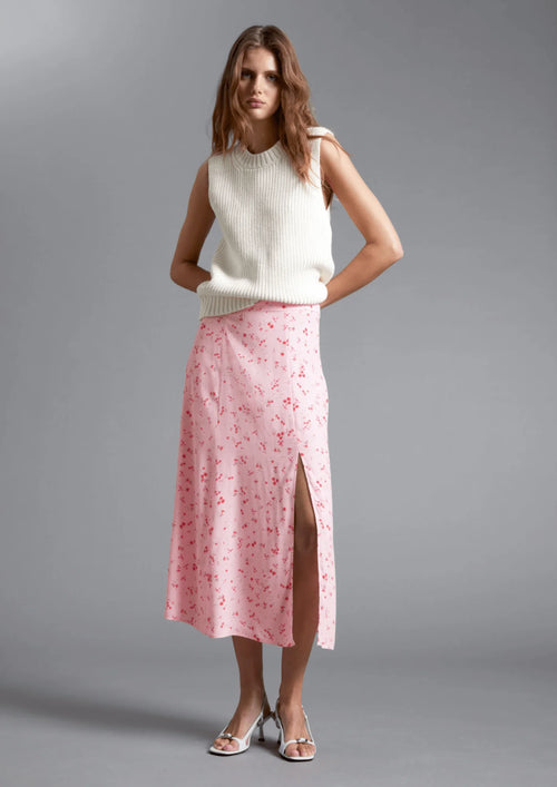 PINK FLORAL MIDI SKIRT