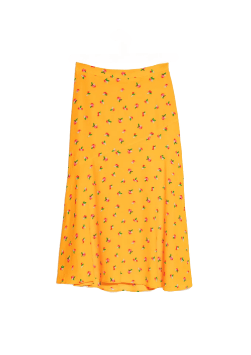 ASYMMETRICAL FLORAL MIDI SKIRT